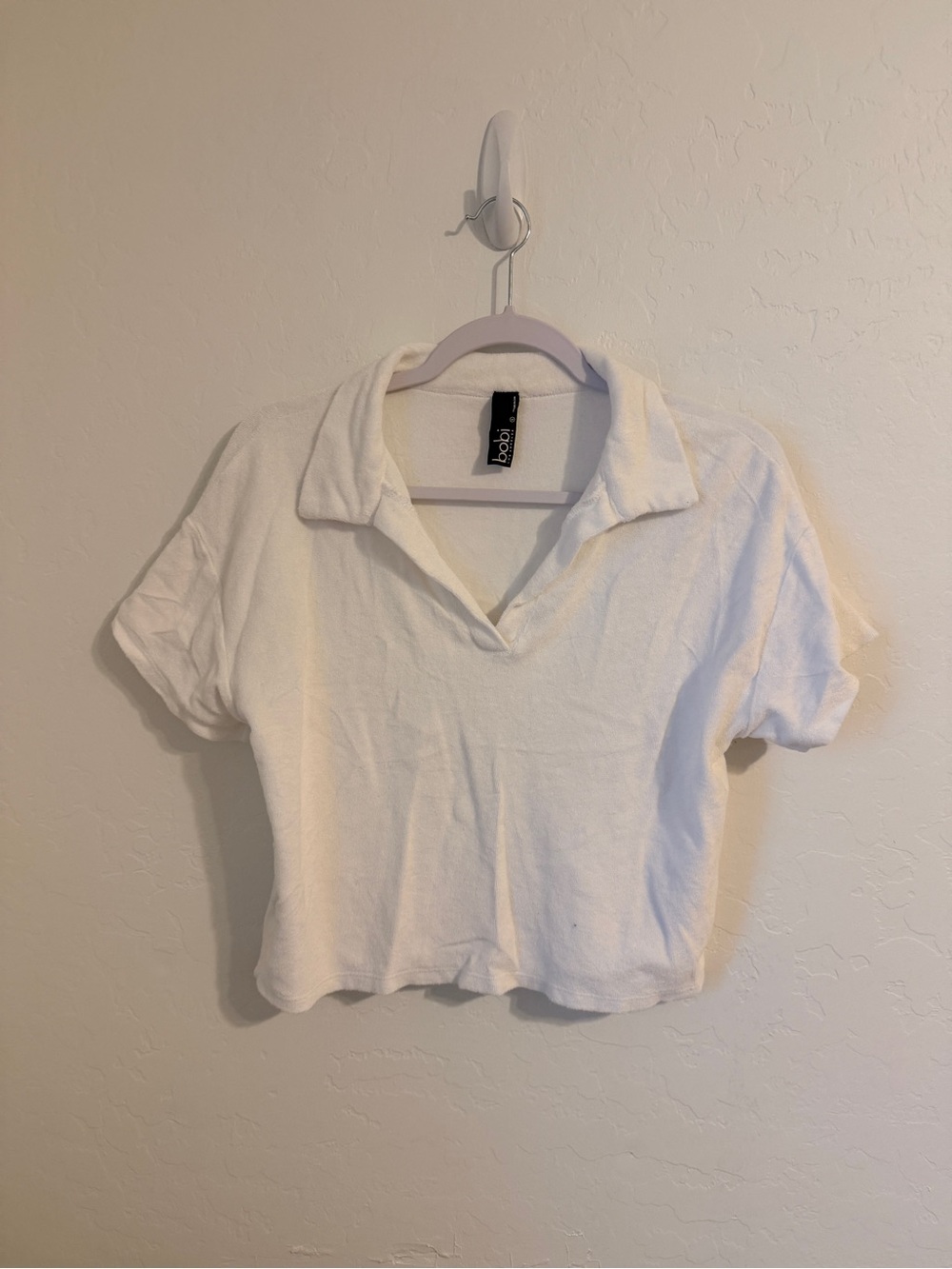 bobi White Cropped Polo Tee